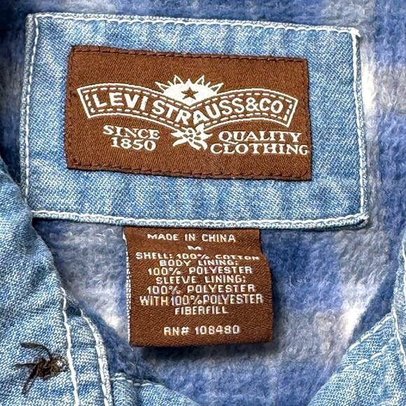 Levis Chore Jacket Flannel Lined Blue Denim Shacket Barn Coat M Workwear Grunge - Picture 12 of 16